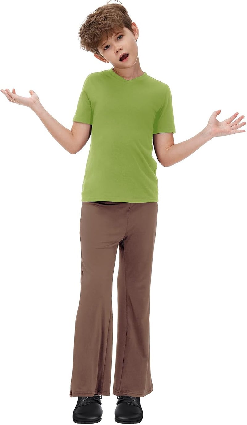 Halloween Kids V Neck Green Shirt and Brown Pants
